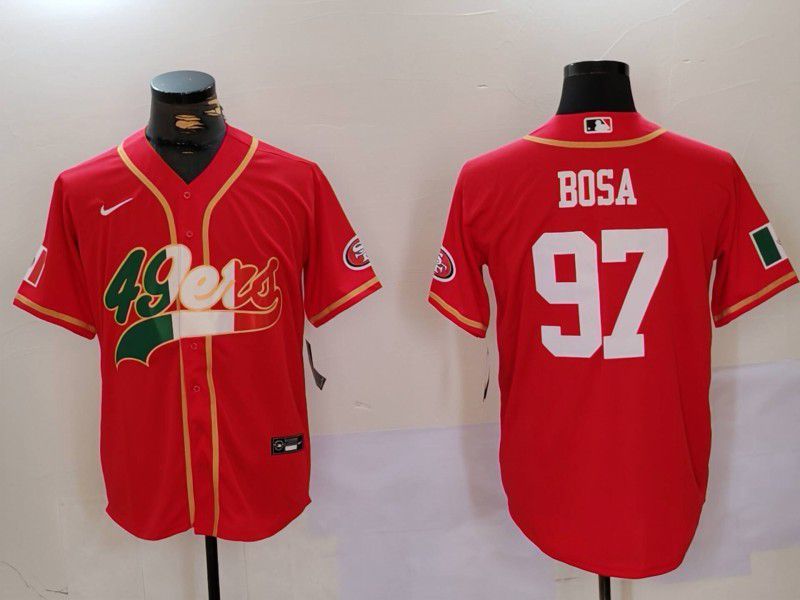 Men San Francisco 49ers 97 Bosa Red Second generation Mexican Joint Name 2024 Nike Limited NFL Jersey style 1